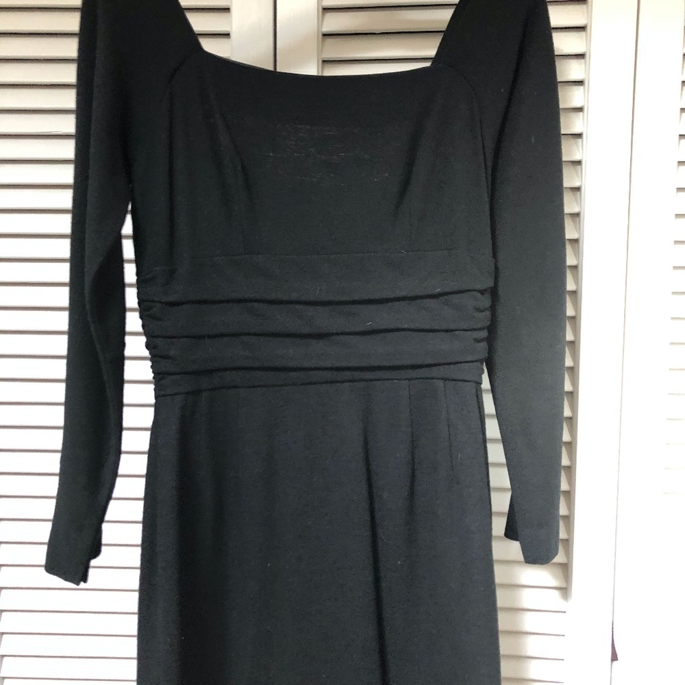 Vintage 1960s Sexy Wool Crepe Fitted Cocktail Dress Black Midi